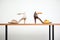 stylish footwear showcased on minimalist wooden shelves