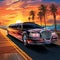 Stylish Futuristic Limousine Cruising along Scenic Coastal Road at Sunset