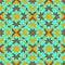 Stylish geometric seamless pattern with rhombus, square, triangle and star shapes of cyan, orange and brown shades