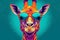 Stylish giraffe wearing a pair of trendy sunglasses. With its bold colors and playful vibes, this artwork radiates a sense of fun