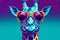 Stylish giraffe wearing a pair of trendy sunglasses. With its bold colors and playful vibes, this artwork radiates a sense of fun