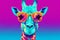 Stylish giraffe wearing a pair of trendy sunglasses. With its bold colors and playful vibes, this artwork radiates a sense of fun