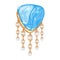 Stylish golden brooch, charm or pendant with big triangle light blue transparent aquamarine or topaz.