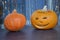 Stylish Golden Halloween pumpkin decoration of streets, cafes, buildings in Sunny autumn day. creating an atmosphere of