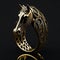 Stylish golden ring features an intricately detailed horse head motif. AI-generated.