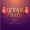 Stylish golden text Iftar Party, hanging illuminated lanterns an