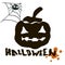 Stylish graphical grunge  Halloween card with black silhouette of pumpkin, spider and text Halloween