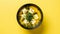 Stylish Green Miso Tofu Soup On Yellow Background