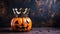Stylish Halloween pumpkin with crown festive background. Trick or treat decoration concept. Generative AI