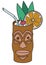 Stylish hand-drawn doodle cartoon style vector illustration. Sweet Caribbean Tiki cocktail in the Idol Face glass