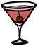 Stylish hand-drawn ink style cool red pink Cosmopolitan Manhattan garnished with maraschino cherry in classic martini