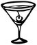 Stylish hand-drawn ink style cool red pink Cosmopolitan Manhattan garnished with maraschino cherry in classic martini