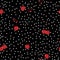 Stylish hand drawn red cherry fruits on random polka dots seamless pattern on vector design for fashion,fabric,web,wallpaper and