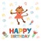 Stylish Happy birthday card with cute monkey