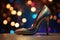 Stylish high heel shoes with glitter and bokeh lights created with generative AI technology