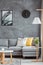 Stylish home decor with gray wall