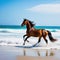 Stylish horse enjoying beach vacation with ocean