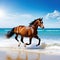 Stylish horse enjoying beach vacation with ocean