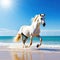 Stylish horse enjoying beach vacation with ocean
