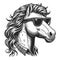 Stylish Horse with Sunglasses engraving vector