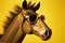 Stylish horse with sunglasses on yellow background. Generative AI.