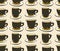 Stylish illustration with cups of coffee. Vector seamless pattern. Hipster design.