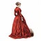 Stylish Illustrations Of A Woman In A Red Gown With Historical Perspective