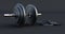 Stylish Iron Barbell, dumbbell isolated on black background. High resolution, Gym equipment