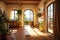 Stylish Italian house terrace, living room interior. Generative AI