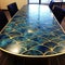 Stylish Japanese-inspired Conference Table With Blue And Gold Accents