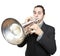 Stylish jazz man playing the trumpet