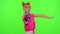 Stylish kid girl making trendy dance video for social media network, child dancing, funny blogger