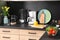 Stylish kitchen counter with houseware