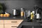 Stylish kitchen counter with houseware, appliances