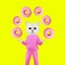 Stylish Kitty character. Conceptual minimal collage. Donut  lover mood