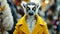 Stylish lemur moves through city streets in tailored splendor, epitomizing street style