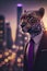 Stylish Leopard Businessman City. Generative AI