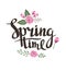 Stylish lettering Spring timewith flowers and leaves. Vector illustration.