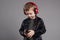 Stylish little boy in headphones.handsome child listening music