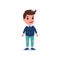 Stylish little kid wearing casual clothes blue sweater with shirt and ragged jeans. Cartoon boy character with happy
