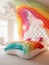 Stylish luxury bedroom in rainbow colors