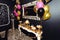 Stylish luxury decorated candy bat with balloons at the golden b