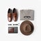 Stylish male autumn outfit and accessories on white background. Trendy warm clothes