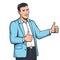 Stylish Man in suit thumb up. Like sign - hand gesture