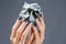 Stylish manicure in shades of gray female elegant