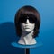 Stylish Mannequin With Sunglasses On Blue Stand - Studio Portraiture