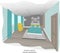 Stylish minimalism bedroom interior sketch.
