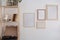 Stylish minimalistic design interior wall picture with wooden frame elegant scandi elements