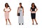 Stylish modern afro woman in flat style. Vector female characters in different clothes. Evening outfit. Office suit