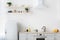 Stylish modern apartment with minimalist kitchen and Scandinavian interior